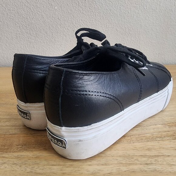 Superga 2790 Platform Leather Shoes Womens Size 8.5 Black Lace Up S00C790 - Picture 2 of 11